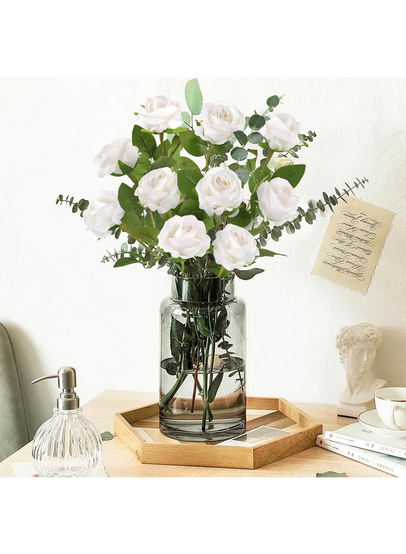 DUNISO 15pcs White Rose Artificial Flowers,Artificial Silk Rose,  Fake Roses Bouquet, Long Stem Roses for Home, Party Decoration, Wedding and Table Centerpiece - Image 4